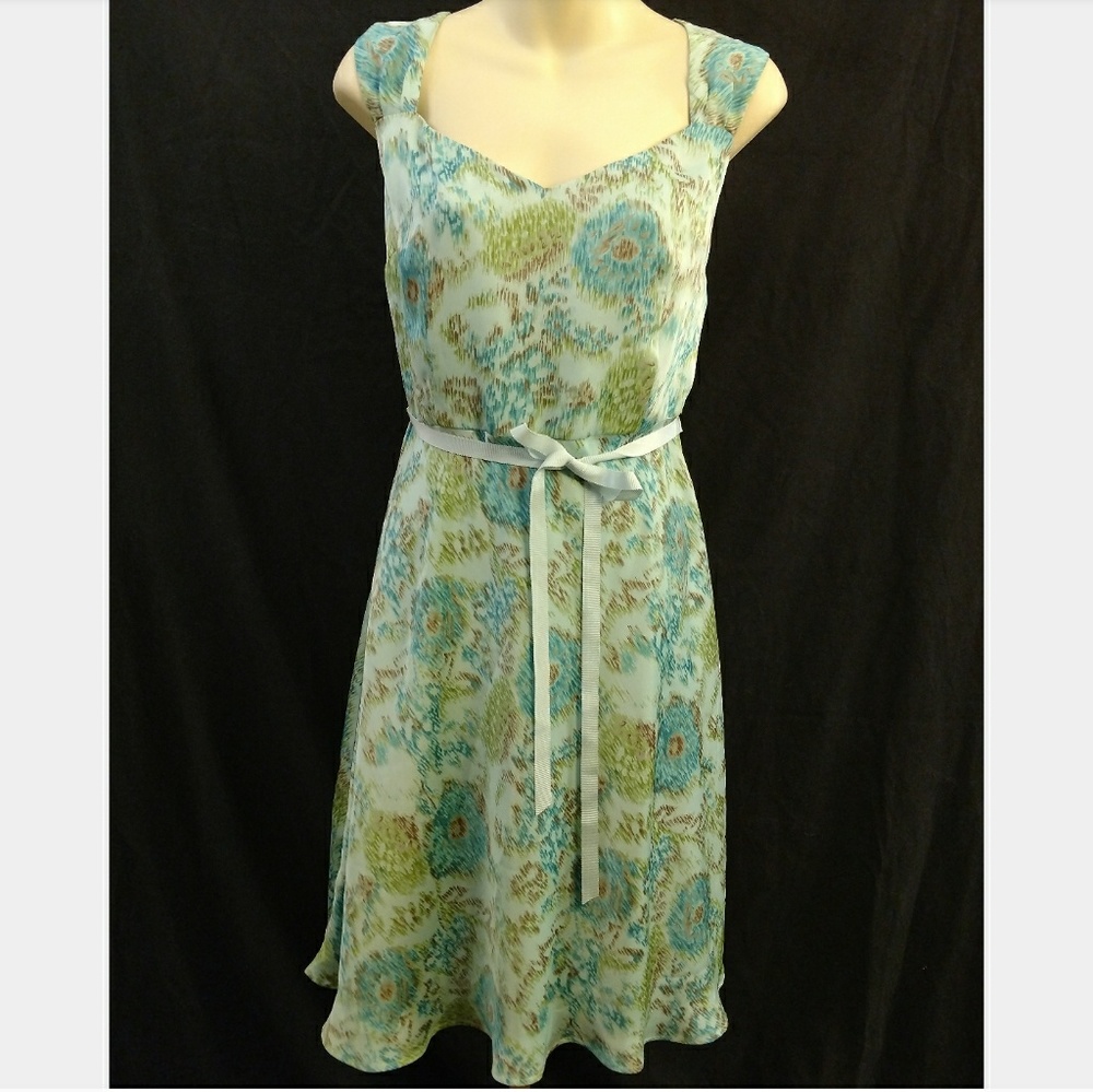 Loft Turquoise & Blue Cap Sleeves Dress